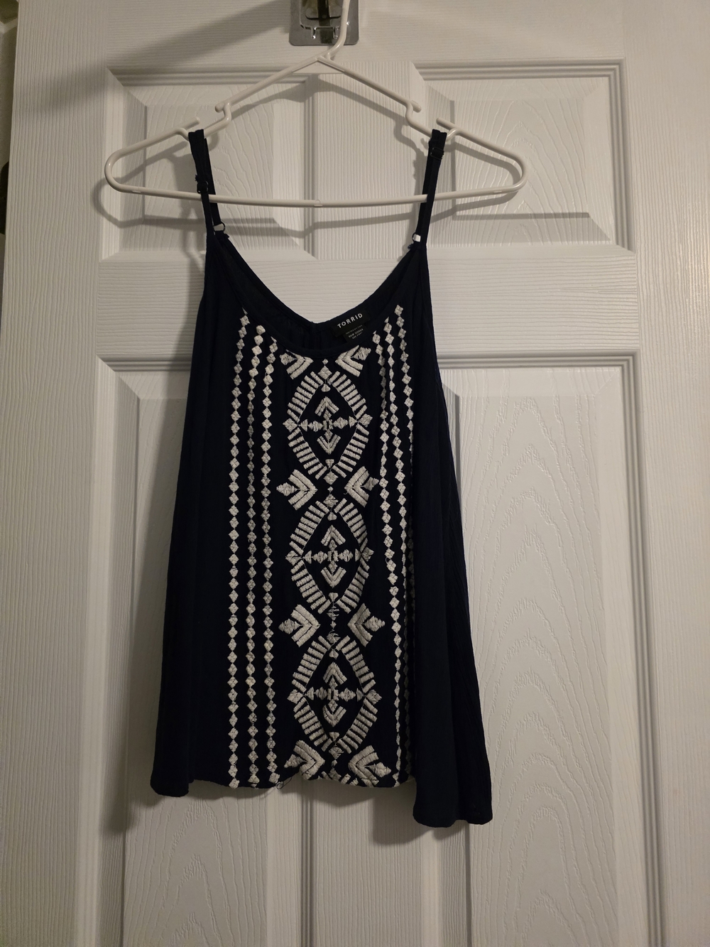 torrid Navy Tank with White Geometric Embroidery